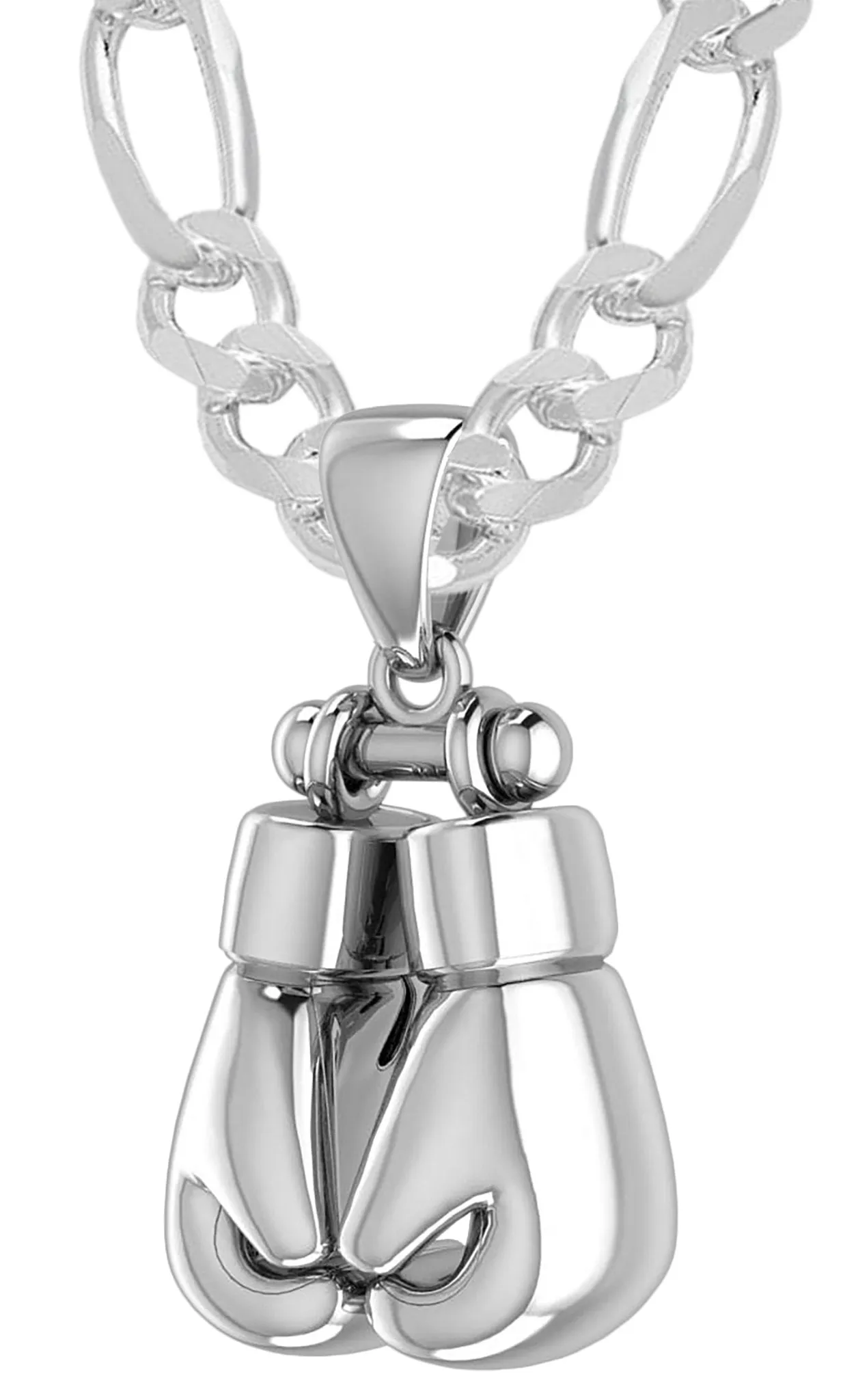 32mm 3D 925 Sterling Silver Double Boxing Glove Pendant Necklace, 54g