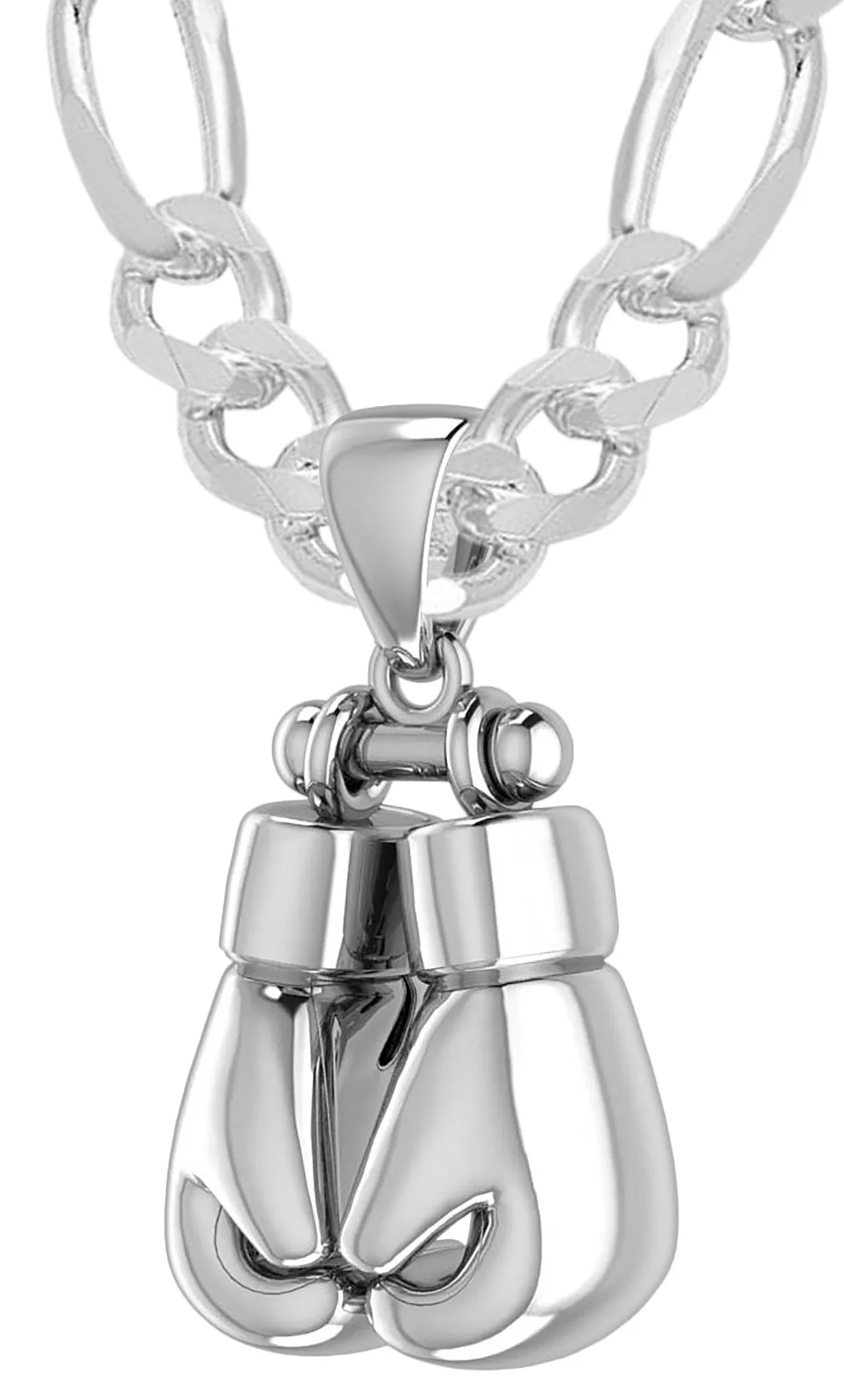 32mm 3D 925 Sterling Silver Double Boxing Glove Pendant Necklace, 54g
