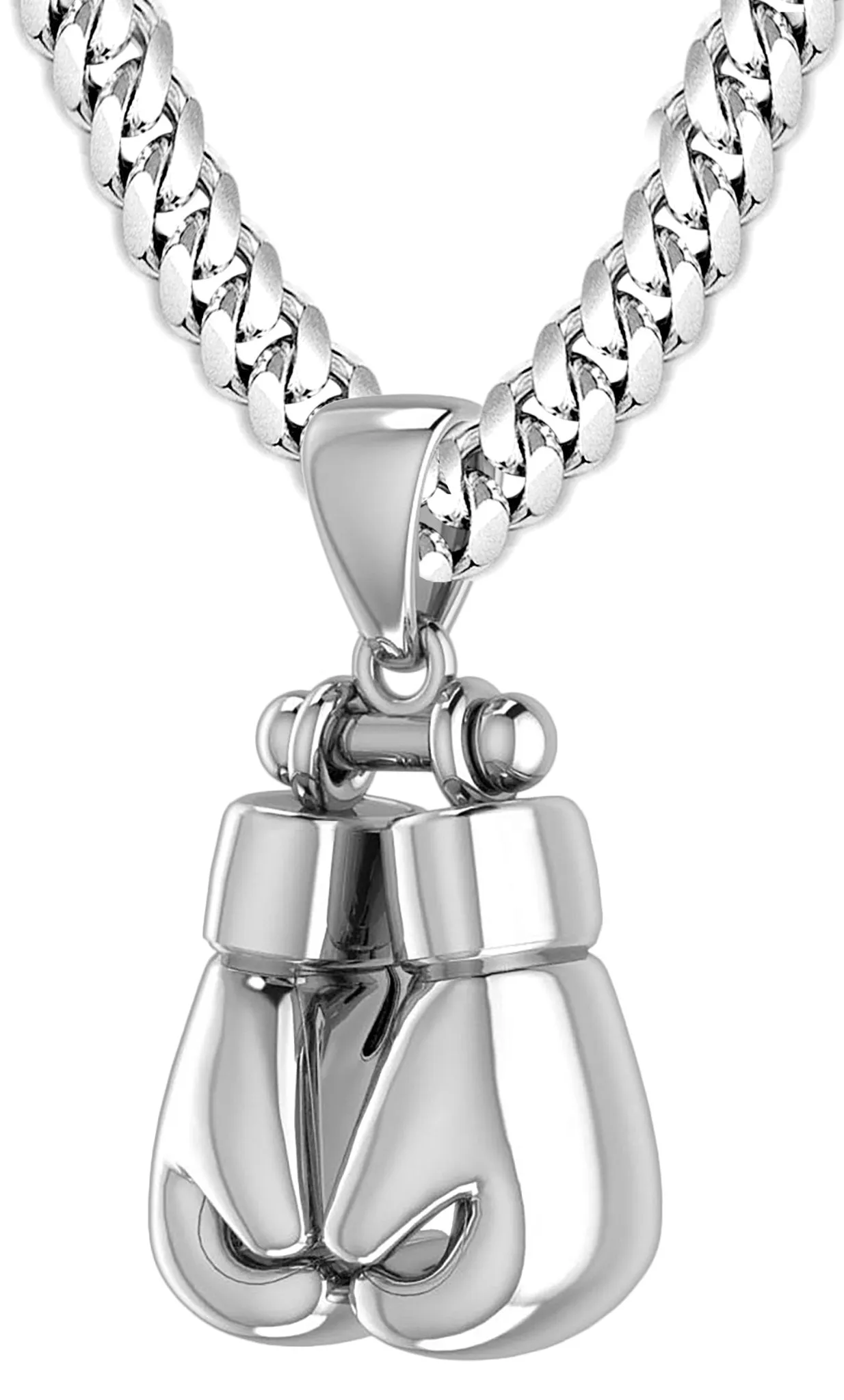 32mm 3D 925 Sterling Silver Double Boxing Glove Pendant Necklace, 54g