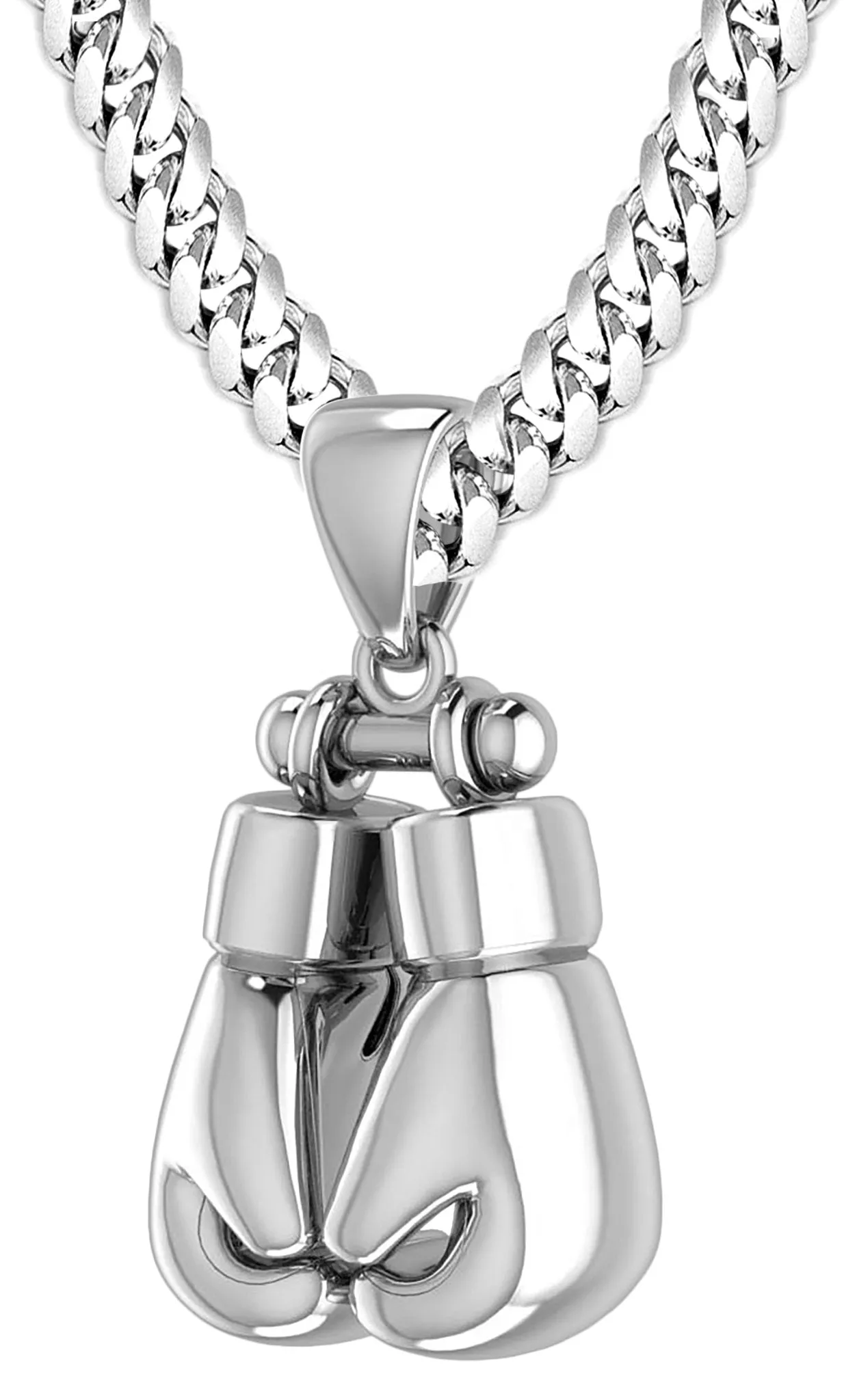 32mm 3D 925 Sterling Silver Double Boxing Glove Pendant Necklace, 54g