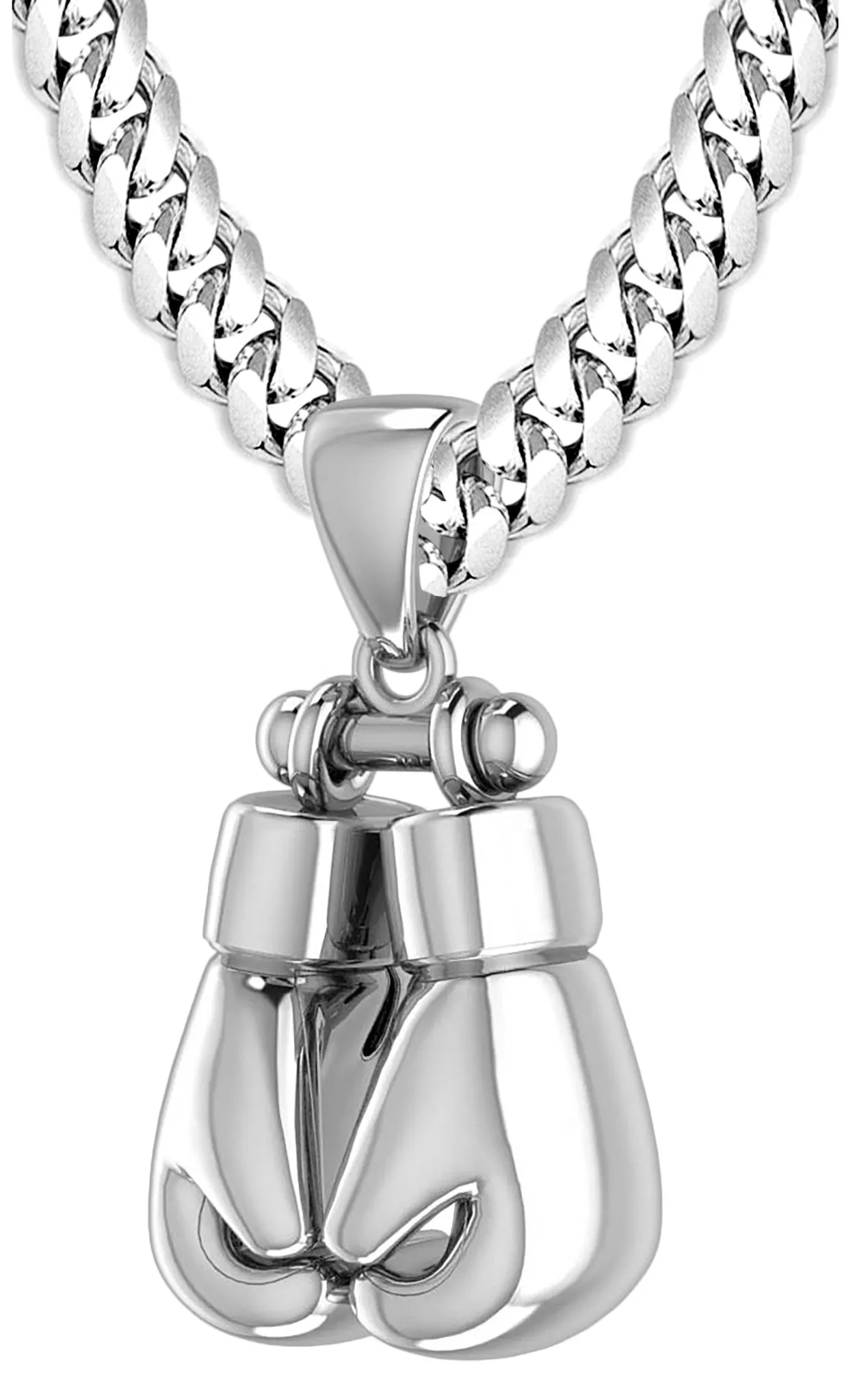 32mm 3D 925 Sterling Silver Double Boxing Glove Pendant Necklace, 54g