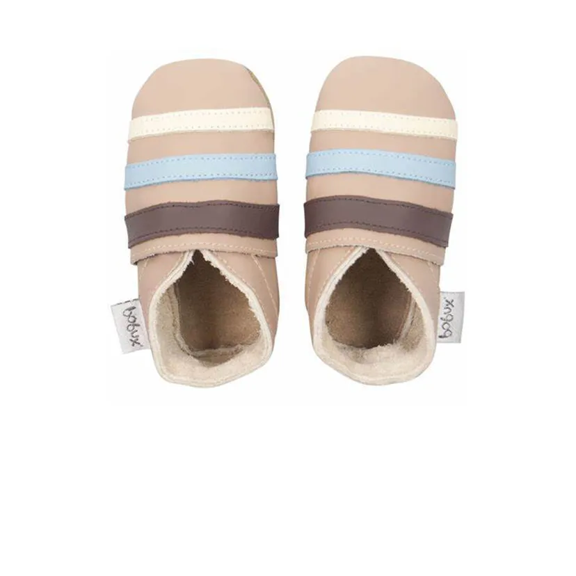 Bobux Brow and Blue Triple Stripes Baby Crawling Shoes